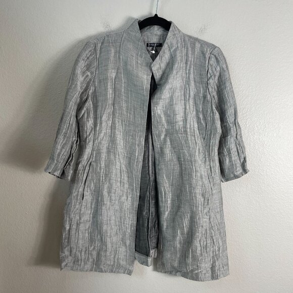 Eileen Fisher Womens Medium Petite Silver Crinkle Linen Blend Open Jacket - Picture 11 of 15